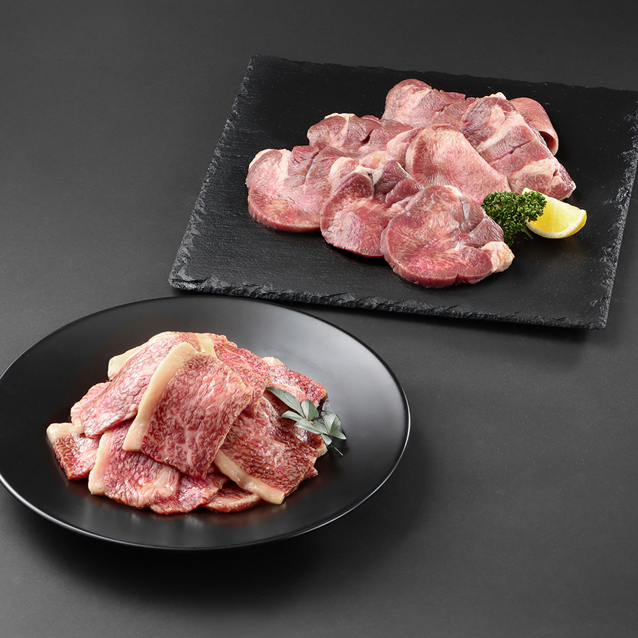 ＜焼肉屋さんの＞極上厚切り牛タンと極上黒毛和牛カルビ　セット各500g