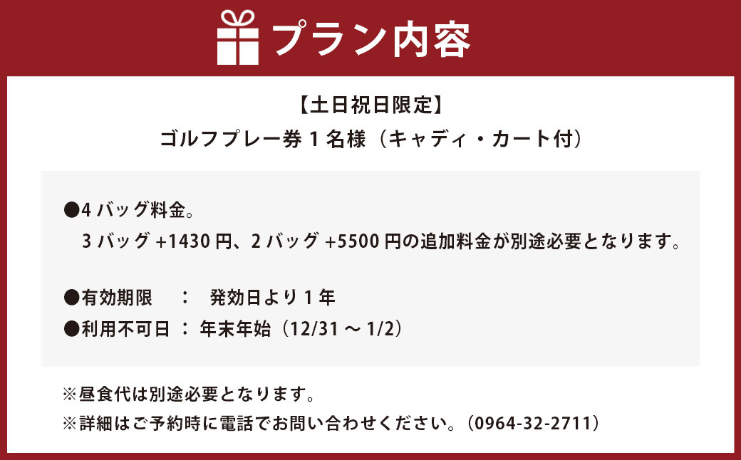 【土日祝日限定】ゴルフプレー券 1名様（キャディ・カート付）