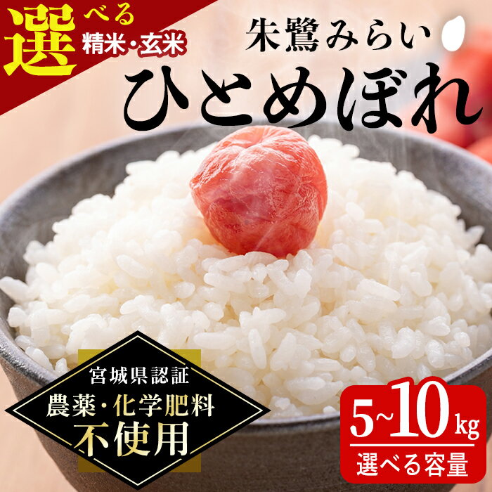 【ふるさと納税】＜宮城県認証 農薬・化学肥料不使用＞ひとめぼれ 5kg～10kg 選べる 容量 朱鷺みらい 精米 玄米 登米市産 お米 おこめ 米 コメ 白米 ご飯 ごはん おにぎり お弁当【オーガニックとめネットワーク】tm391・tm392・tm393・tm394