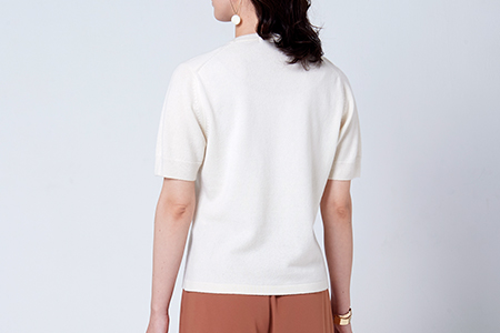 日本製 カシミヤ100% レディース クルーネック半袖 白 Mサイズ [2582]