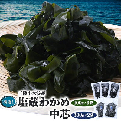 【ふるさと納税】三陸小本浜産湯通し塩蔵わかめ(100g×3袋)・中芯(300g×2袋)セット【配送不可地域：離島】【1568468】