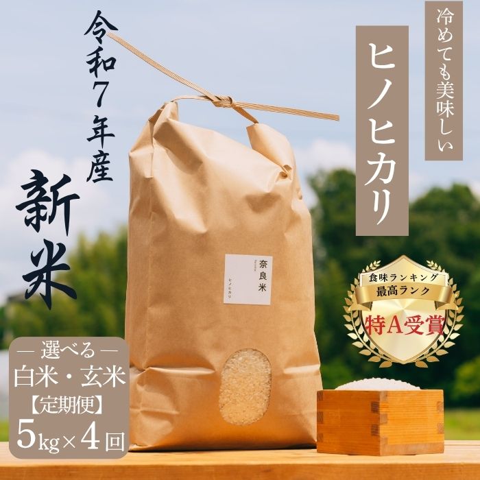 【ふるさと納税】 定期便 新米 ヒノヒカリ 白米 玄米 5kg×4回コース 令和7年産 冷めても美味しい 米 お米 ごはん ご飯 米 健康 ブランド米 ひのひかり 5kg 2025年度産 奈良県 奈良市