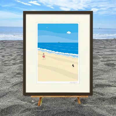 ふるさと納税 茅ヶ崎市 湘南・茅ヶ崎で描く、海を感じるイラストアート『ジークレーアートフレーム　SL-01』(大:四つ切)