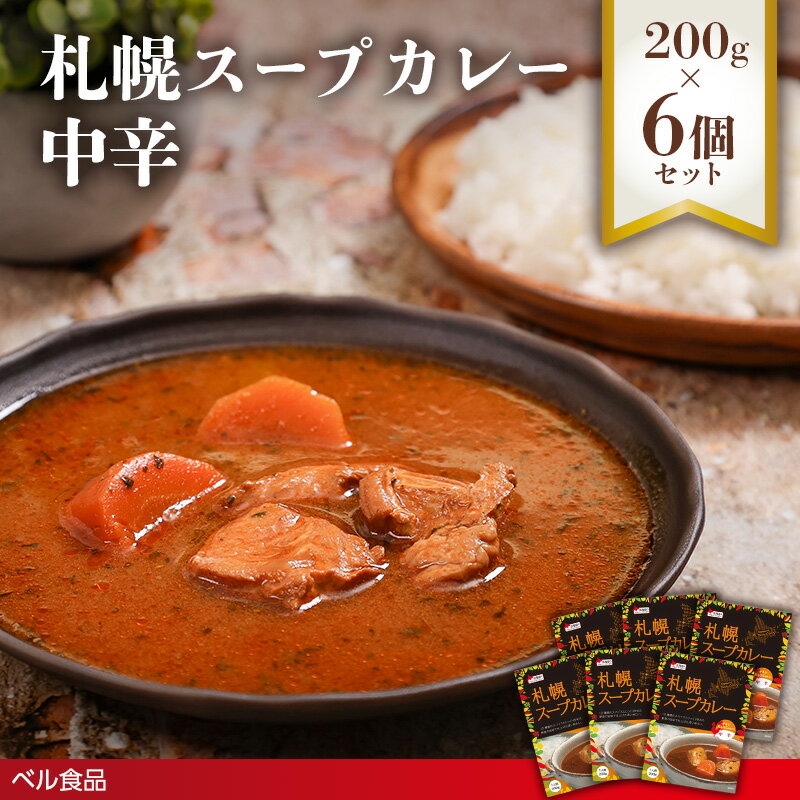 【ふるさと納税】札幌スープカレー 中辛 200g 6個セット ( ふるさと納税 レトルト カレー ベル食品 北海道 遠軽町 ) en01-00219