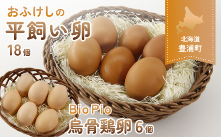 北海道 豊浦 おふけしの平飼い卵18個＋BioPio 烏骨鶏卵 6個