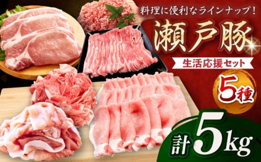 【3月発送】  瀬戸豚 豚肉 生活応援 セット 計5kg / 豚肉 小分け ミンチ 切り落とし バラ肉 豚ロース しゃぶしゃぶ用 バラスライス とんかつ 豚ミンチ 豚肉セット 小分け 豚 バラエティセット   / 瀬戸市 / 関屋精肉店 [BBBQ160-3]