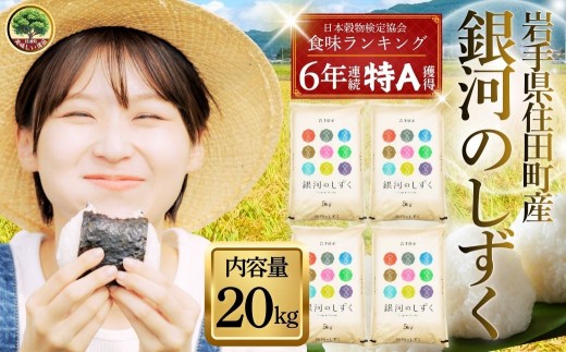岩手県産 精米 銀河のしずく 20kg 小分け / 2025年産 令和7年産 お米 ブランド米 白い 艶 冷めても おいしい 白米 国産米 ギフト 贈り物 送料無料 ふるさと納税