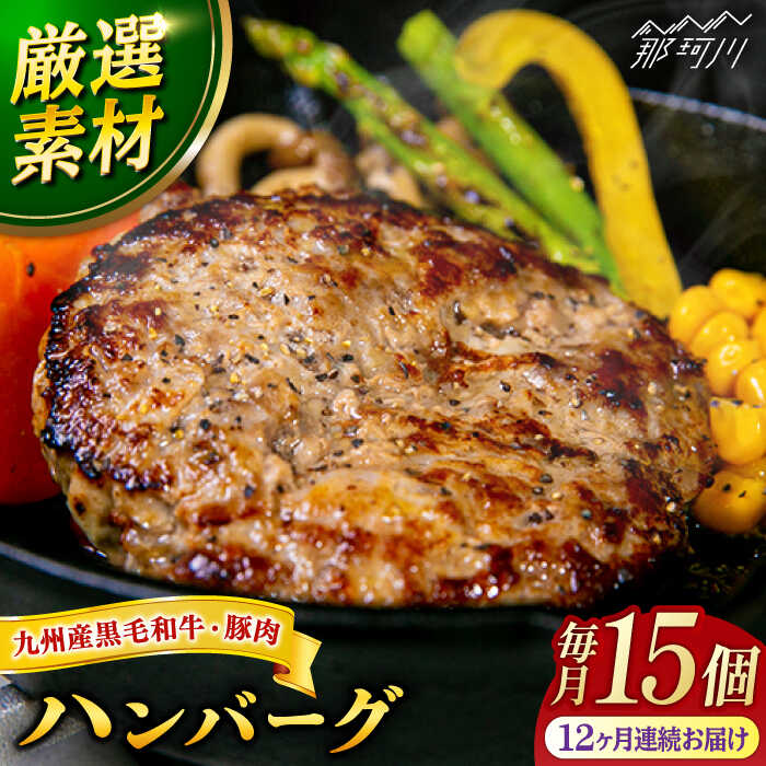 【ふるさと納税】【全12回定期便】九州産黒毛和牛と九州産豚肉 ハンバーグ 15個セット＜なかがわ市場 うしじま＞那珂川市 | 父の日[GAR013] 330000 33万円 以上