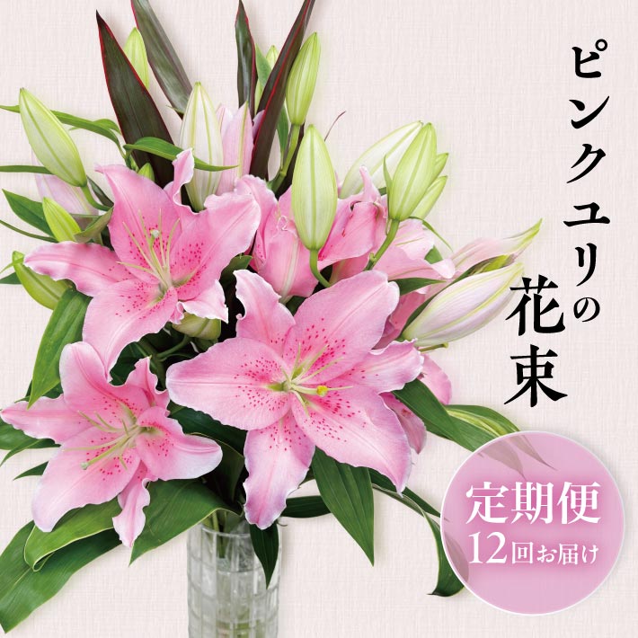 【ふるさと納税】≪12ヶ月定期便≫ ピンクユリの花束 お申込み翌月中旬よりお届け ※着日指定・離島発送不可 東北 山形県 酒田市 庄内地方 庄内産 花 生花 花束 切り花 ユリ ゆり 百合 つぼみ 植物 室内 屋内 オフィス リビング 玄関 お供え