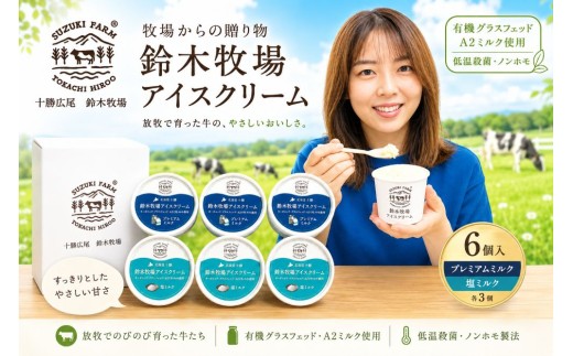 鈴木牧場アイスクリームセット（プレミアムミルク・塩ミルク　各3個）【北海道アイス 　十勝アイス 　広尾町 　ふるさと納税 　アイス　鈴木牧場】（AC0064）