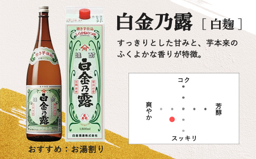 【選べる】鹿児島県産 芋焼酎 白金乃露 白金乃露黒 飲み比べ パック 1.8L×2本 25度 お湯割り ロック 炭酸割り 晩酌 家飲み （a1075） 飲み比べセット 計2本（各1800ml×1本）