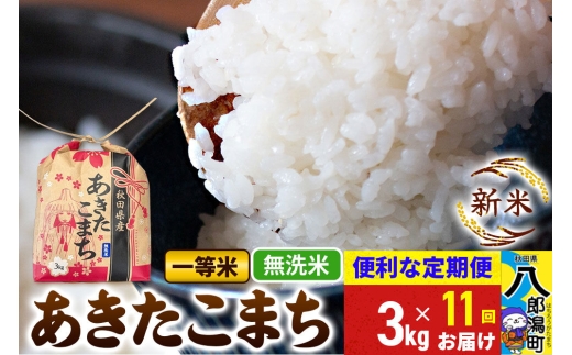 《新米》《定期便11ヶ月》あきたこまち 一等米 3kg×1袋【無洗米】 令和8年産 秋田県産 こまちライン [新米 こまちライン あきたこまち ブランド米 お米 白米 精米 米どころ 秋田 秋田県産]