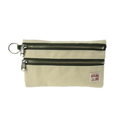 ふるさと納税 加東市 帆布工房　横長二段ファスナー付きポーチ(ベージュ)　約12×20cm