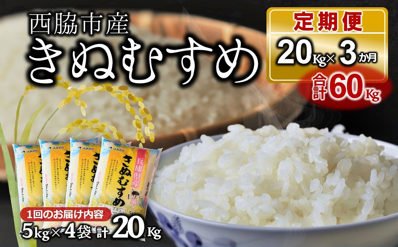 
                  【ブランド米 きぬむすめ 定期便！3ヵ月連続お届け！】合計60kg（精米5kg×4袋3か月）(115-2)
                