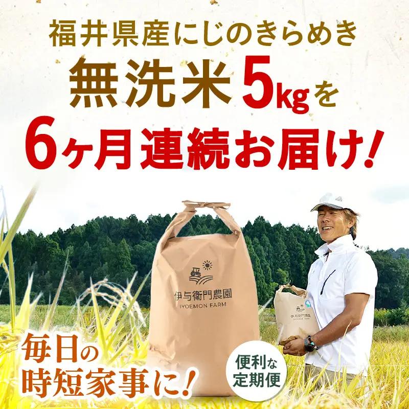 【先行予約】【令和8年産】定期便 ≪6ヶ月連続お届け≫ にじのきらめき 無洗米 5kg×6回 / 鮮度抜群 30キロ 福井県あわら産 無洗米 お米 ※2026年10月上旬より順次発送 [aw071-g