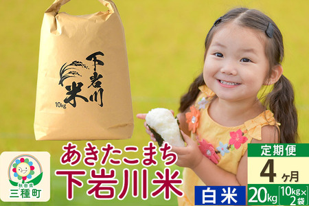 【R8年新米予約】 《4ヶ月定期便》【白米】あきたこまち 20kg (10kg×2袋) 秋田県三種町産 令和8年産 下岩川米
