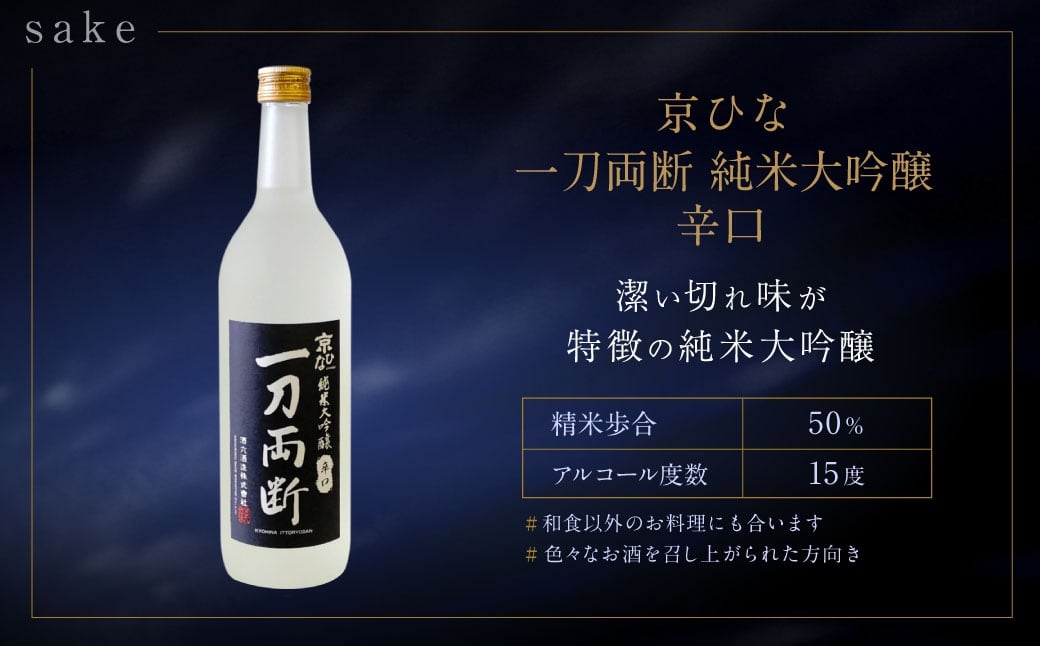 京ひな 一刀両断純米大吟醸辛口 720ml おつまみセット（バラエティギフト8点セット）