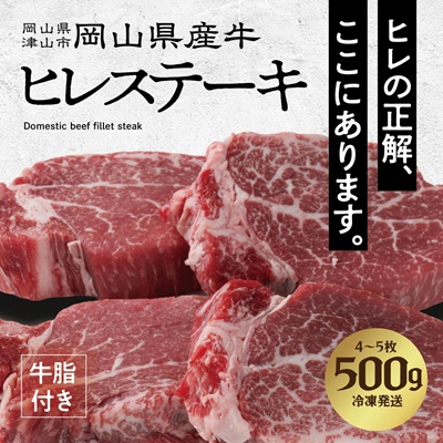 
            ＜岡山県産国産牛＞やわらかヒレステーキ 4～5枚(500g)牛脂付き【1419945】
          