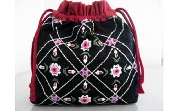【ふるさと納税】花柄刺繍の巾着袋