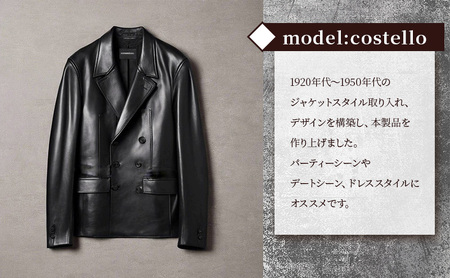 【Nappa Leather仕様】レザージャケット　[model:costello]　ジャケット 革 皮革 レザー 皮製品 レザー製品 シープスキン シープレザー メンズ パキスタン XL：ブラック