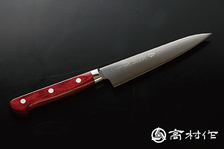 【高村作】鍔付スーパーゴールド ワインレッド柄 ペティ 130mm