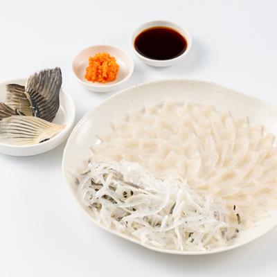 ふるさと納税 長門市 とらふぐ刺身セット2〜3人前　冷凍　とらふぐ刺身80g・皮刺身80g・ヒレ4枚・もみじおろしポン酢 |  | 02