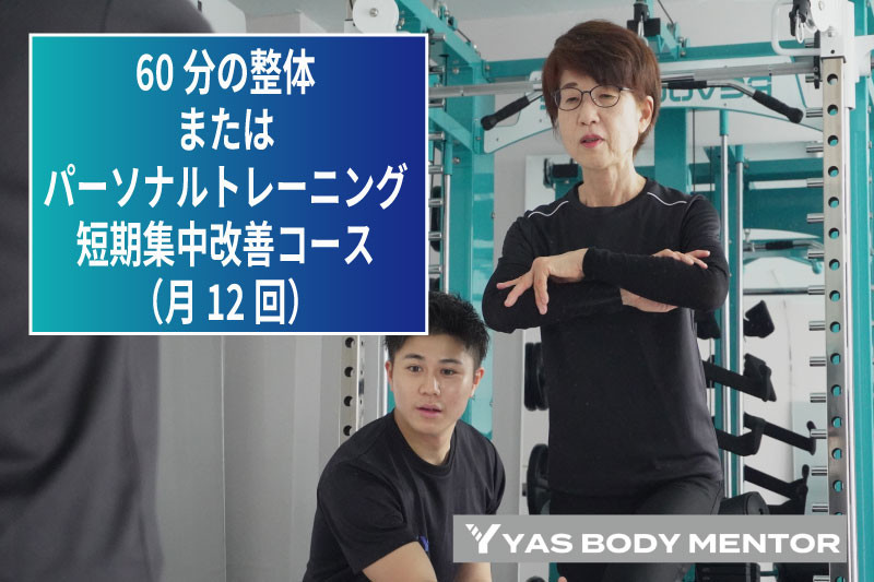 
            60分の整体またはパーソナルトレーニング　短期集中改善コース（月12回）
          