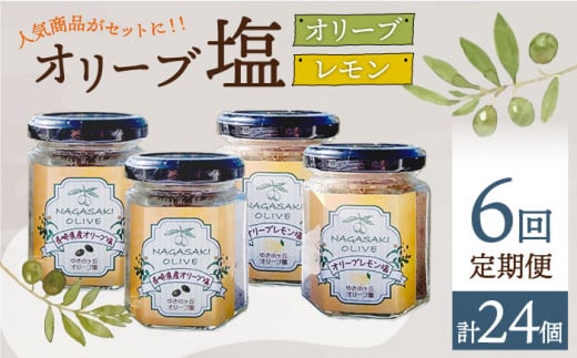 【6回定期便】オリーブ塩＆オリーブレモン塩 セット（各2個）計24個 長与町/ゆきのヶ丘オリーブ園 [EAV016] 調味料 オリーブ 塩
