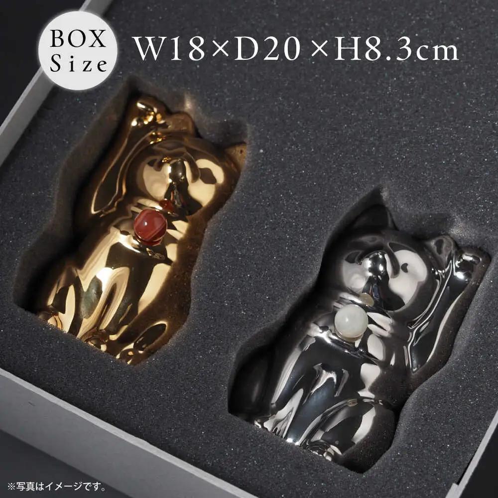 【瀬戸焼】＜招き猫＞Jeramic 2体セット ゴールド&プラチナ 水晶4月 【m.m.d.】 / インテリア ネコ 風水 誕生石 [BBAC010]