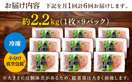 【6回定期便】【冷凍】恵那どり もも肉 小分け 9枚 セット (約2.2㎏) 【トーノーデリカ】[TEZ003]