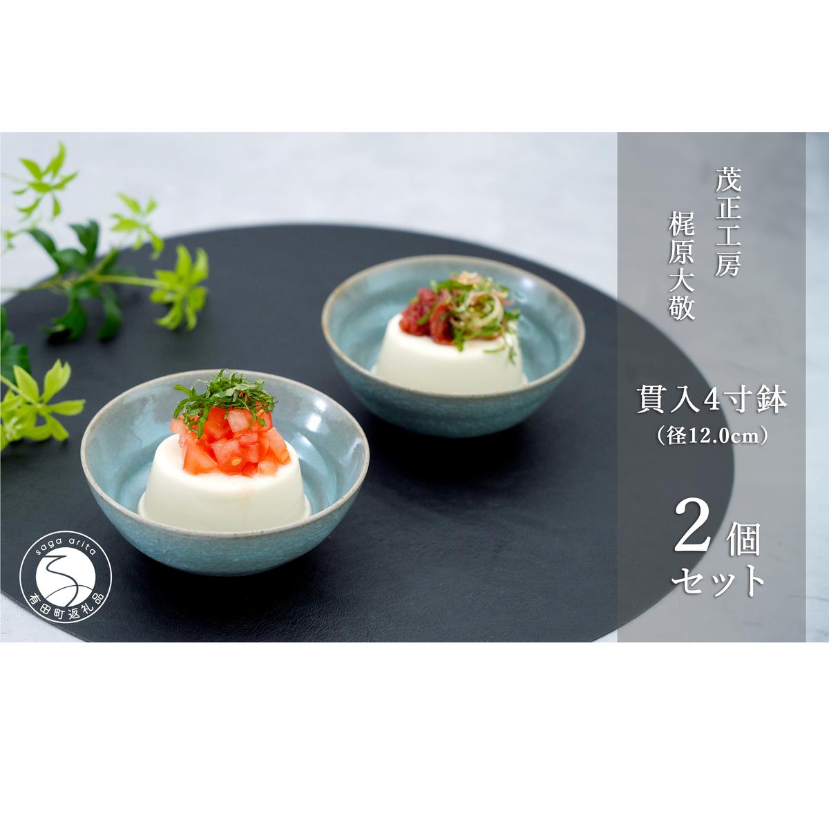 有田焼 貫入4寸（12cm）小鉢2個セット 青磁 食器 鉢 うつわ 作家 梶原大敬 茂正工房 A20-504