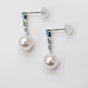 S085-498_あこや真珠 天草 ピアス 半貴石 7.5-8mm ホワイトピンク 真珠