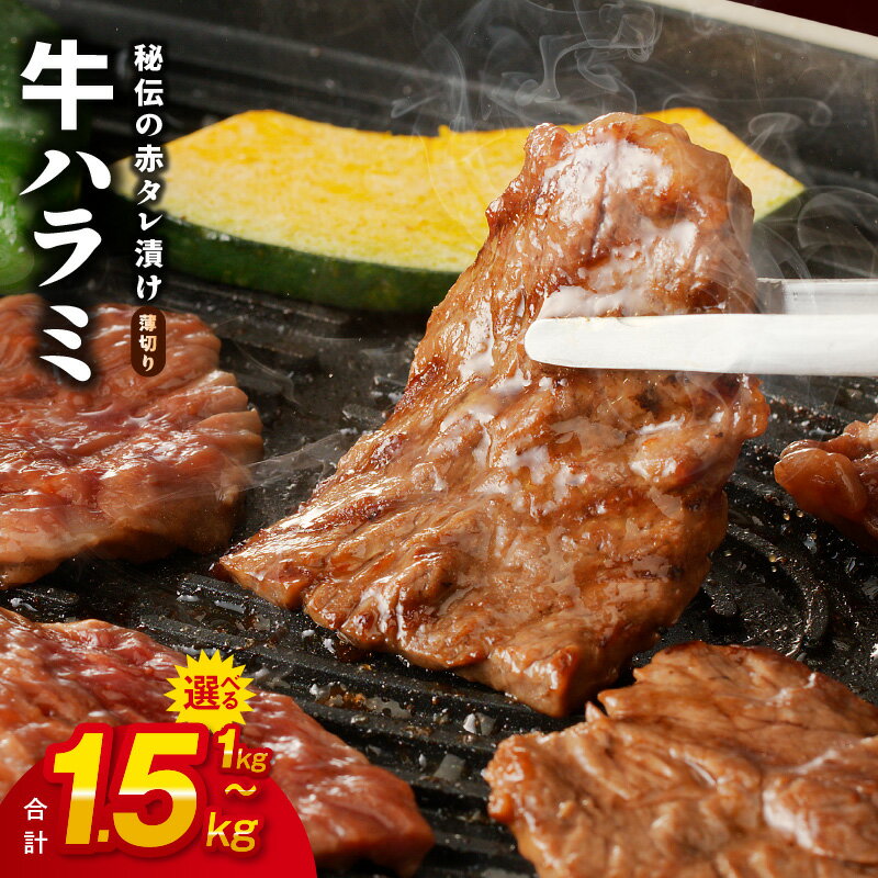 【ふるさと納税】訳あり 牛肉 ハラミ 牛ハラミ 薄切り スライス 選べる 1kg / 1.5kg 小分け サイズ不揃い 秘伝の赤タレ漬け 味付け肉 焼くだけ 簡単 焼肉 肉 食品 冷凍 お取り寄せ 大阪 大阪府 泉佐野市 送料無料 肉の泉佐野