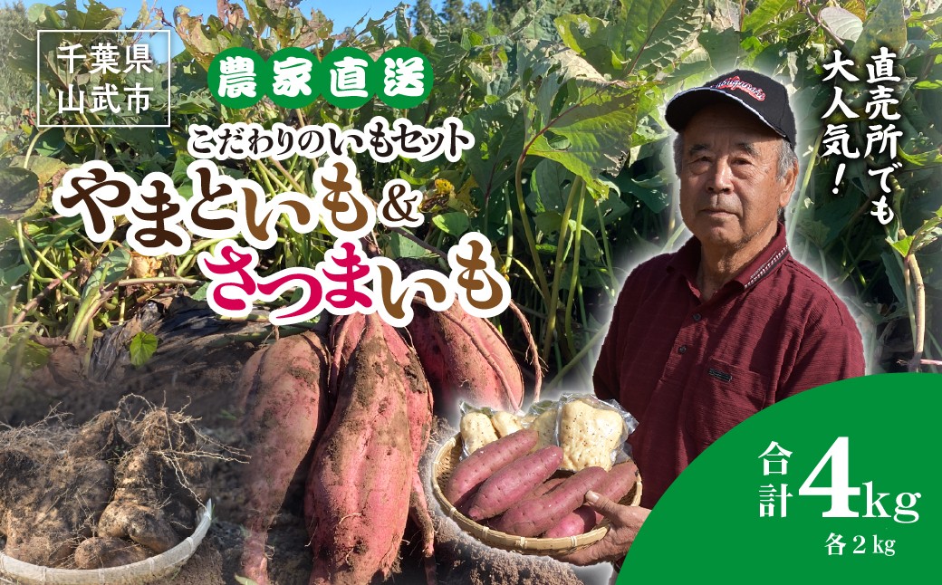 
                  【先行予約】【11月中旬より発送】農家直送! 直売所でも大人気! こだわりのいもセット4kg 大和芋2kg＋さつまいも2kg　ふるさと納税 いも 芋 ヤマトイモ 大和芋 さつまいも サツマイモ べにはるか 芋セット 農家直送 千葉県 山武市 SMCH002
                