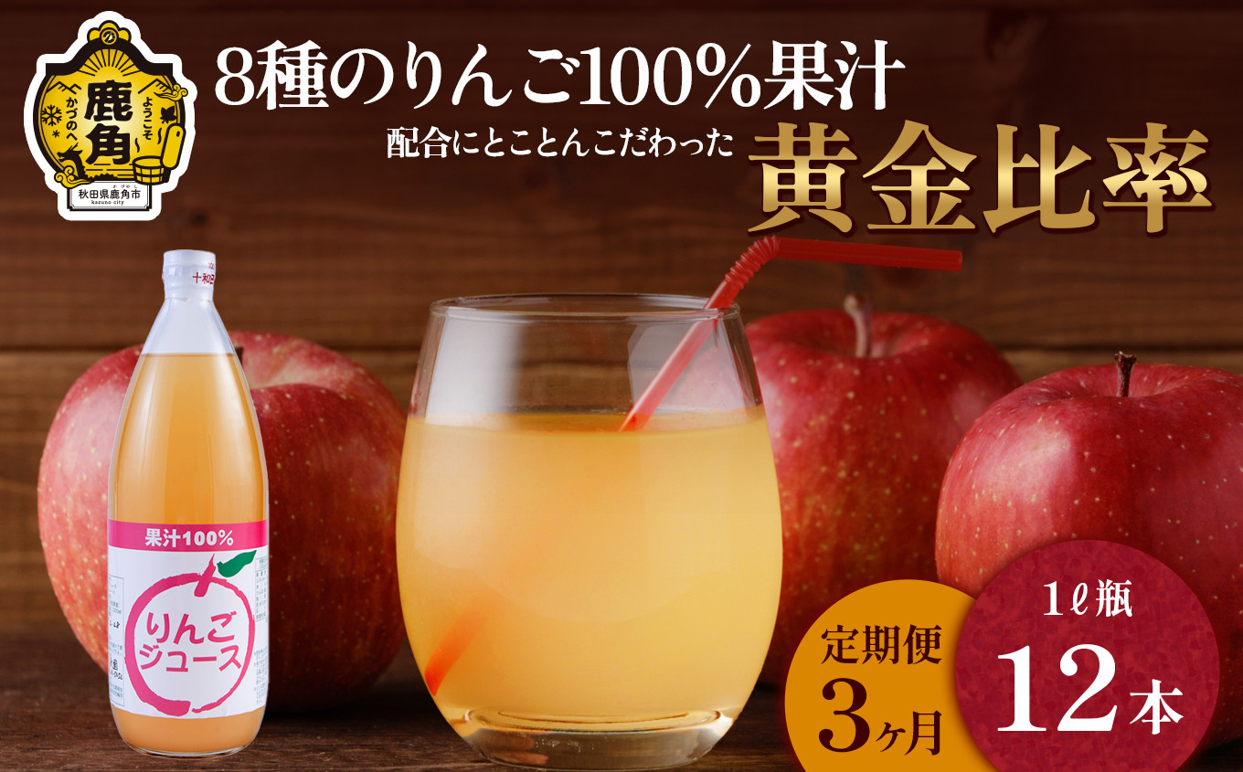 
                  【定期便 3ヵ月】木村さんちの葉取らずりんご100％果汁 りんごジュース 1L×12本【録政園】 葉とらず はとらず 林檎 リンゴ りんご 完熟 極 甘い フレッシュ 果物 くだもの フルーツ 秋田県 秋田 あきた 鹿角市 鹿角 かづの ジュース
                