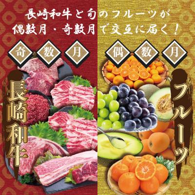 ふるさと納税 南島原市 【発送月固定定期便】長崎和牛と旬のフルーツが楽しめる バラエティ定期便 ステーキ メロンなど全12回 |  | 01