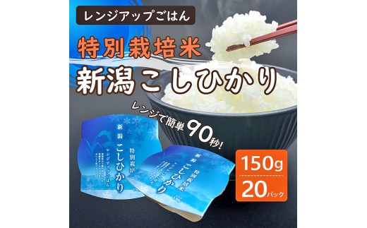 パックご飯 150g×20個入り 新潟県胎内市産 特別栽培コシヒカリ【定期便 3ヶ月連続お届け】