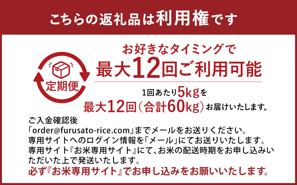 【定期便12回分】らくらくお米便 60kgコース 利用権 5kg×12回 お米 