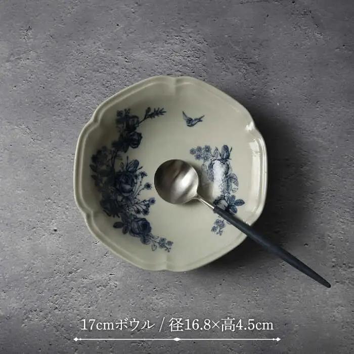 【美濃焼】Blue Rose 24cmプレート・17cmボウル 2形状 4点セット【Felice-フェリーチェ-藤田陶器】食器 鉢 パスタ皿 サラダボウル ワンプレート 花柄 [MBX052]