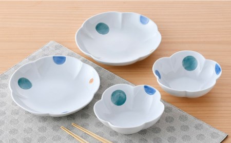 【波佐見焼】水玉 フラワー ボウル プレート セット 食器 皿 【松幸陶芸】 [HB47]