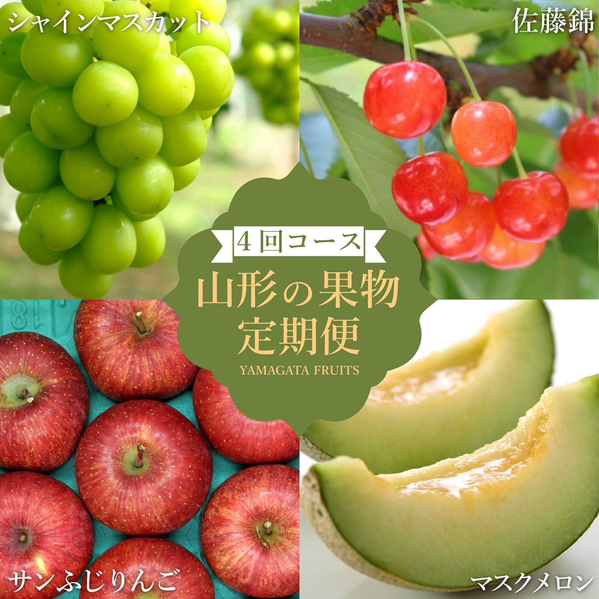 【ふるさと納税】【2026年発送】【定期便4回】山形旬の果物4選（佐藤錦/メロン/シャインマスカット/りんご）_H241(R8)