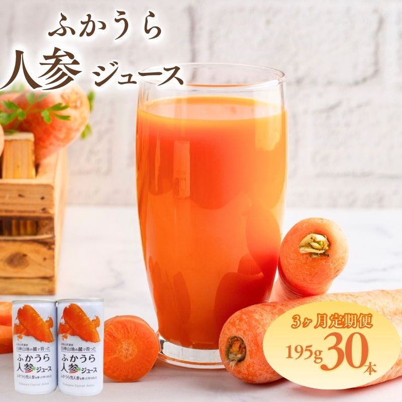【ふるさと納税】3カ月定期便 ふかうら 人参 ジュース 195g 30本 雪人参 にんじん ニンジン 飲み物 飲料 ドリンク 野菜ジュース 贈り物 ギフト 缶ジュース 野菜 果汁 お取り寄せ 送料無料 常温 つがるにしきた農業協同組合