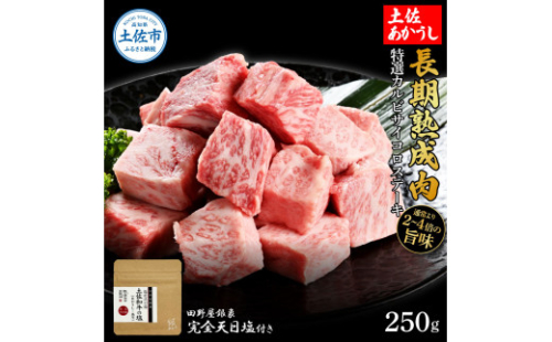 特選 カルビサイコロステーキ 土佐あかうし 長期熟成肉 250g 田野屋銀象 完全天日塩付き カルビ ステーキ 肉 お肉 和牛 牛肉 国産 牛 熟成肉【株式会社LATERAL】 [BQAU005]