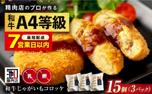 【スピード発送】冷凍 肉 黒毛和牛 と 国産 じゃがいもの コロッケ セット ( コロッケ 5個 ×3P)  コロッケ 黒毛和牛 和牛 おかず セット 惣菜 お弁当  豚肉 牛肉 じゃがいも おいしい 美味しい 肉汁 専門店 肉屋 揚げ物 国産牛 国産 簡単調理 時短 便利 ストック 広島 福山 人気 おすすめ ギフト プレゼント 贈答 有限会社池口精肉店[BAFK013]