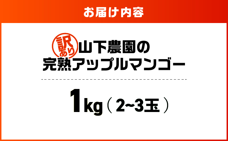 【2027年先行予約】【訳あり】甘い香りの贈り物！山下農園の完熟アップルマンゴー 1kg（2～3玉）　W063-004-01