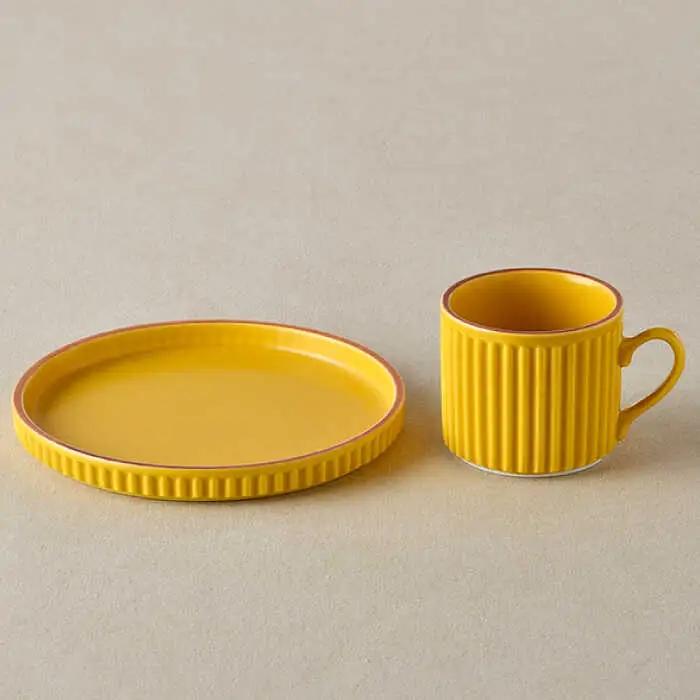 【波佐見焼】ギアシリーズ カップ＆ソーサー マスタード プレート マグカップ 17.5cm 6寸 食器 皿 【大新窯】 [DC117]  波佐見焼