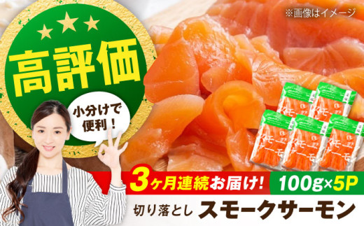 【定期便】サーモン 鮭 スモークサーモン  （切り落とし）100ｇ×5パック×3回 滋賀県長浜市/株式会社中村屋 [AQAJ020] サーモン サーモン 鮭 スモークサーモン  スライス 切り落とし 小分け 燻製 薫製 サーモン 前菜 おつまみ お取り寄せ グルメ  簡単 レシピ おかず ディナー サラダ 前菜 人気 洋風 手作り 保存食 柔らかい