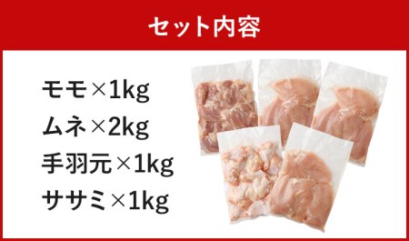 ［宮崎県産若鶏］モモ・ムネ・手羽元・ササミ 合計5kg ※90日以内出荷【B320】