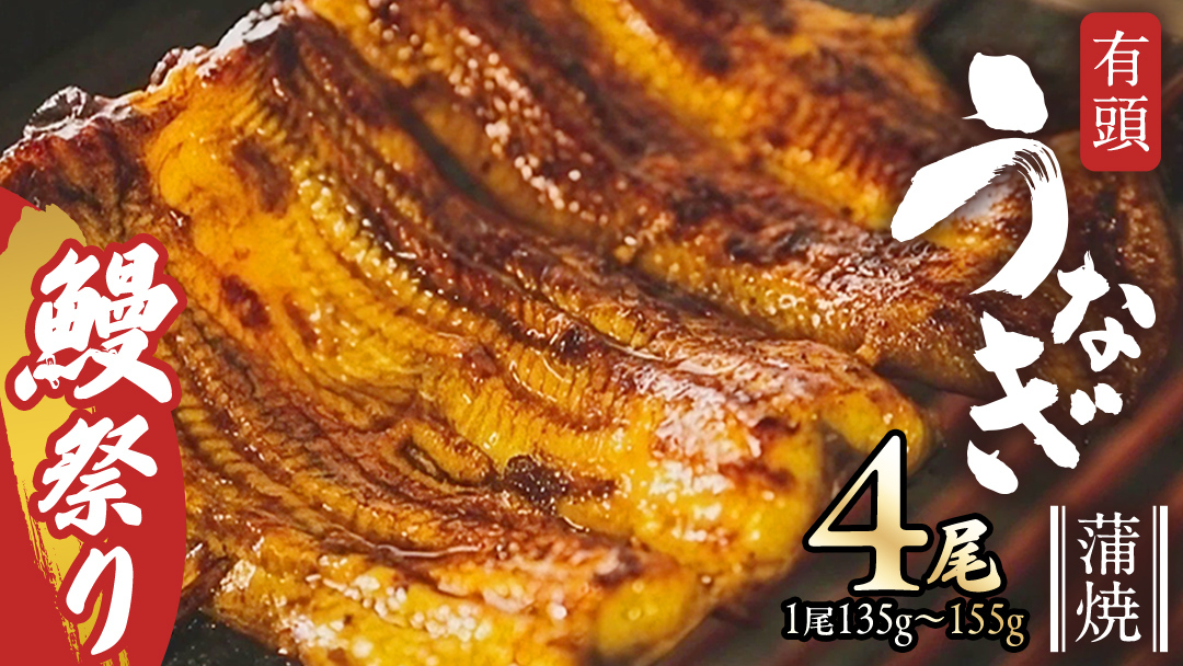 【牛久うなぎ祭り！開催期間延長！！】鹿児島県産 有頭 鰻 蒲焼 × 4尾 （ 1尾 135g ～ 155g 以上） 土用の丑の日 鰻祭り うなぎ ウナギ 土用丑の日 家庭用 贅沢 国産 旬 敬老の日 タレ 山椒 付 縁起