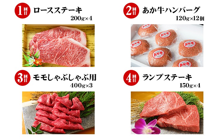 牛肉 【12ヶ月定期便】あか牛づくし 厳選食べ比べ 道の駅竜北《申込み翌月から発送》あか牛ハンバーグ ロースステーキ しゃぶしゃぶ用 ランプ ミスジ 三角カルビ焼肉用 ヒレ イチボ もつ鍋 ホルモン くまモンハンバーグ ローストビーフ---sh_fsa12tei_24_500000_mo12num1---